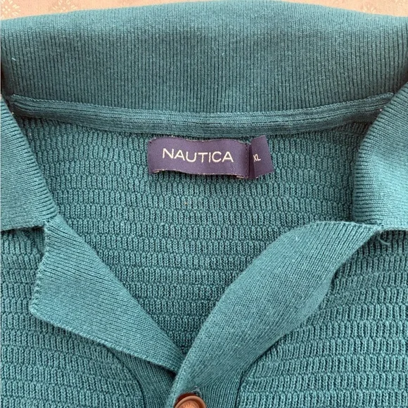 Mens Nautica Teal Short-Sleeve Sweater Polo - Picture 4 of 6
